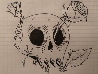 Rose Skull abandoned cartoon drawn rose skull