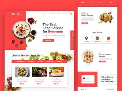 Food Service Red Website Design food app food ui food website food websites meal prep ui meal prep website red concept red website design ui ux design website concept