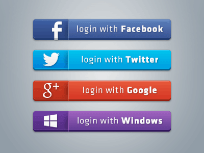Social Login Buttons 2 blue buttons facebook fb google login network purple social twitter ui windows