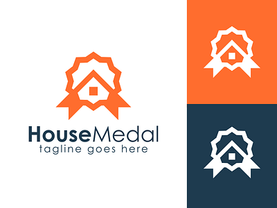 House Medal Logo agency badge bulding construction design estate gold golden home house logo medal modern real estate simple