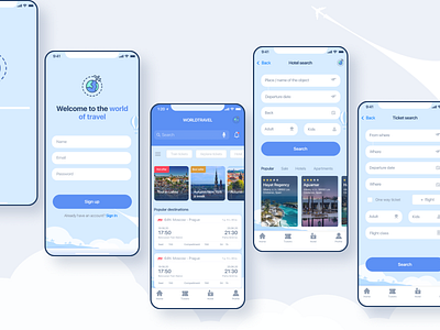 application for booking hotels and tickets app design figma flat minimal ui ux vector web