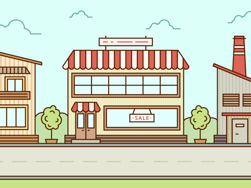 Vector buildings illustration vector flat house shop industry street debut