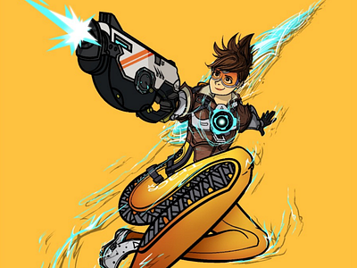 Tracer Illustration adobe animation art fan gaming illustration inspired overwatch photoshop sketch