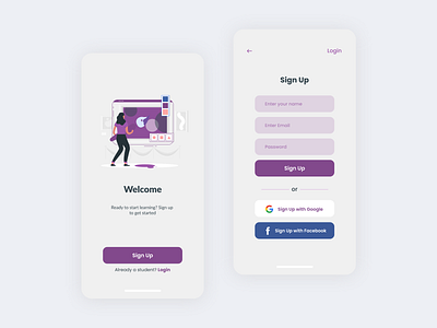 Welcome screen & Sign Up for Art & Design Online Classes App. 10ddc illustration mobile app design mobile ui ui uidesig uidesign uiux uiuxdesign ux