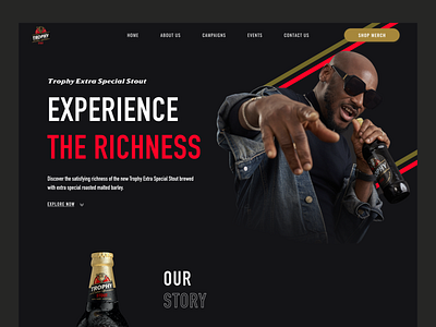 Homepage Design for Trophy Extra Special Stout beer dark mode design landing page ui ux web design website