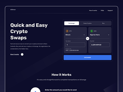 Crypto Swaps: Web App crypto cryptocurrency design ethereum exchange landing page naira swap ui ux web app web design