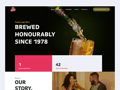 Trophy Lager Beer Homepage Design beer dark design food and drink hero homepage ui ux web design website