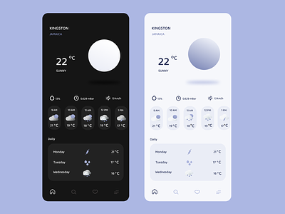 Light and dark themed Weather App app clouds dark dark theme dark ui flat light theme light ui minimal ui weather weather app