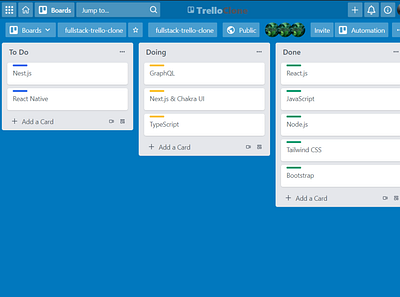 Full Stack Trello Board Clone design developer freelancer html css javascript nodejs reactjs software engineer typescript