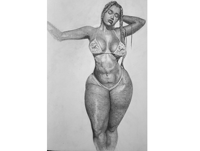 Carmela done bikini black black white blackandwhite braids illustration model pencil pencil drawing sketch