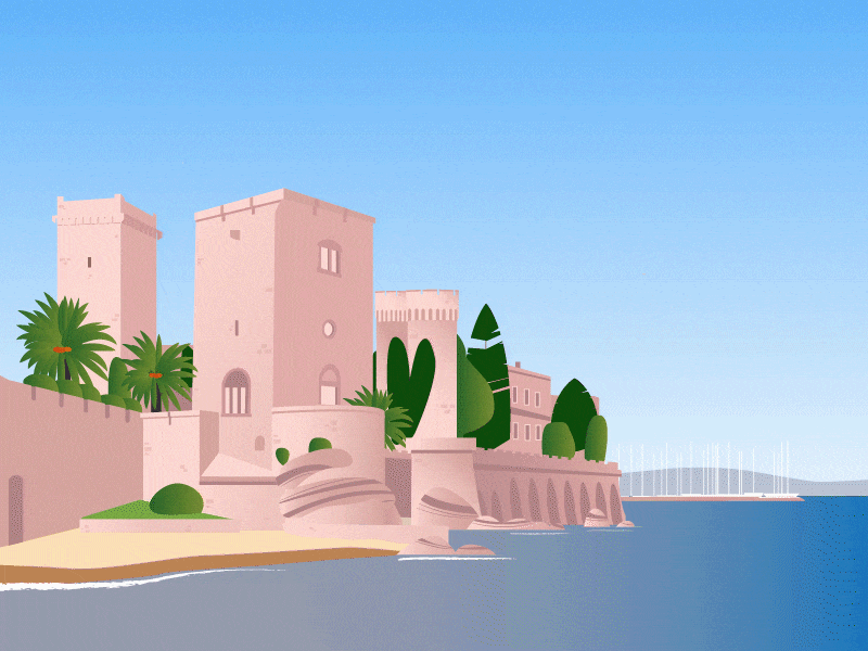 La Napoule Castle azur coast blue sea blue sky boat boat castle castle castle motion castle on the sea france la napoule mediterranean napoule pink castle sea