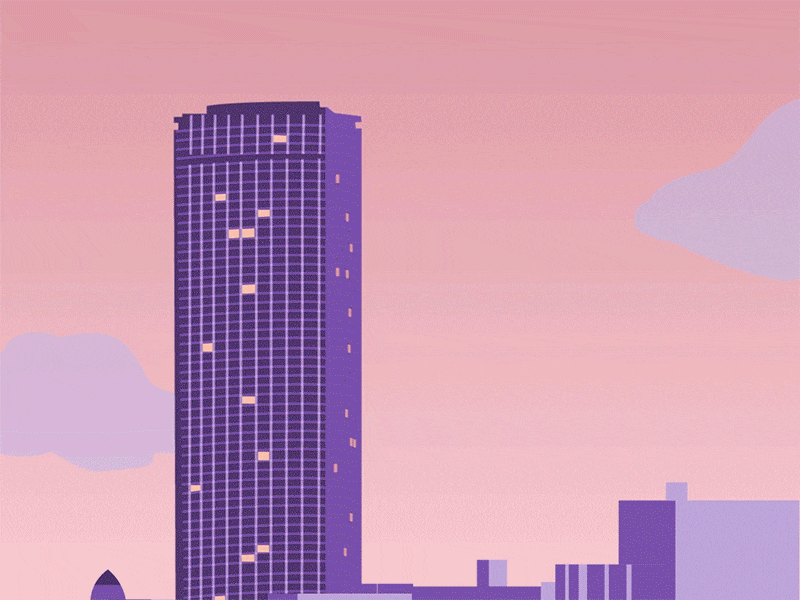 Starry night on the Montparnasse tower animation city by night illustration moon night sky paris paris by night planets purple purple sky star starry night starry sky tower vector