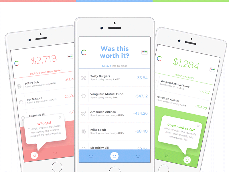 Spend money on what really matters app apps design experience finance happiness mobile money template ui ux