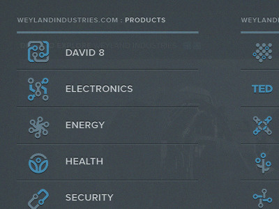 Weyland Industries - Dropdown Menu Expanded prometheus ui weyland industries