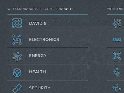 Weyland Industries - Dropdown Menu Expanded