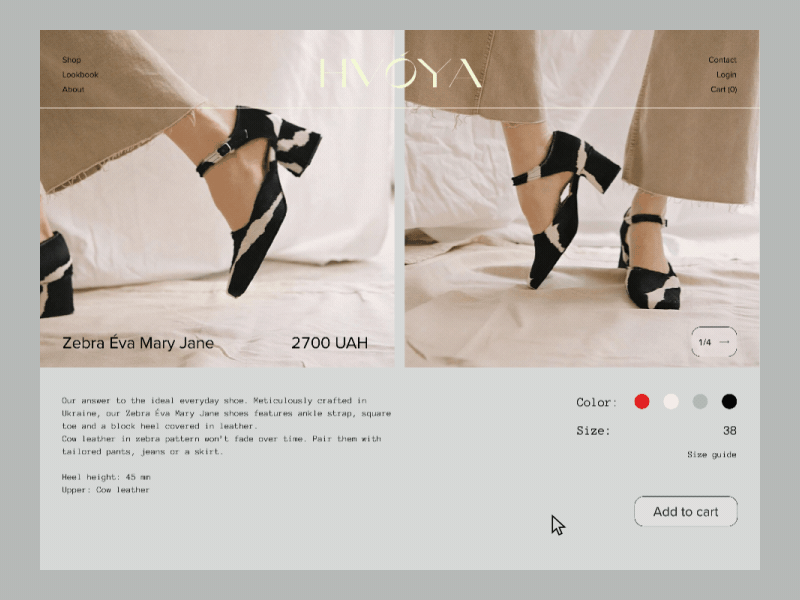 Hvoya shoes webdesign - product page animation design ecommerce fashion minimal productpage shoes shop ui uidesign web webdesign website