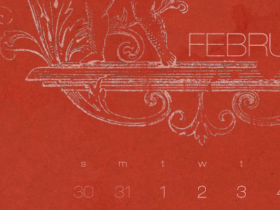 February Calendar (final) calendar desktop calendar wallpaper helvetica ornate red texture wallpaper