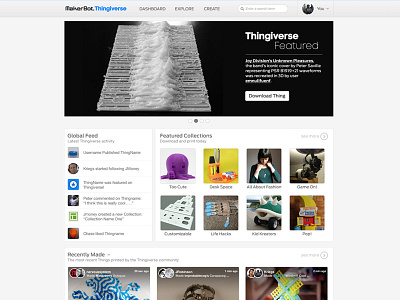 MakerBot Thingiverse: Homepage homepage makerbot redesign responsive thingiverse web design work