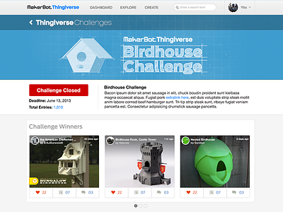 MakerBot Thingiverse: Challenge Page challenges makerbot responsive thingiverse web design work