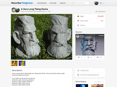 MakerBot Thingiverse: Made One Page makerbot redesign responsive thingiverse web design work