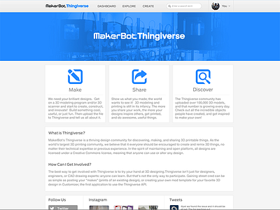 MakerBot Thingiverse: About Page about page makerbot redesign responsive thingiverse web design work