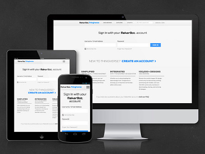 MakerBot Account: Thingiverse account creation account system makerbot responsive thingiverse ui ux web design work