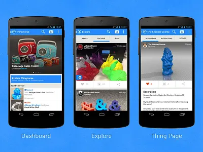 Thingiverse for Android android app design makerbot mobile mobile app thingiverse ui ux work