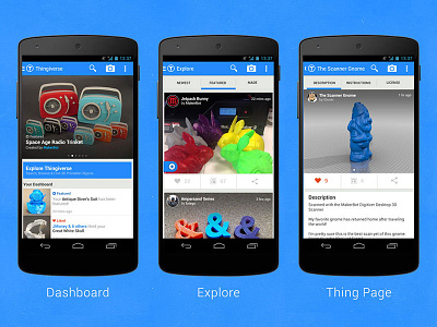 Thingiverse for Android android app design makerbot mobile mobile app thingiverse ui ux work