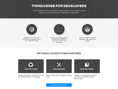 Thingiverse Developers - January Update developer portal makerbot thingiverse ui design ux design web design work
