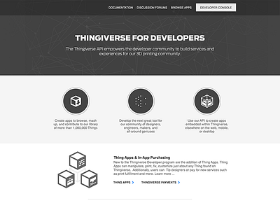 Thingiverse Developer Console - Landing Page