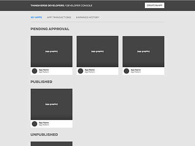 Thingiverse Developer Console - Manage Apps apps developer console developer platform makerbot platform thingiverse ui design ux design work