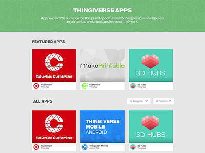 Thingiverse Apps - Browse app apps browse makerbot platform thingiverse ui design ux design work