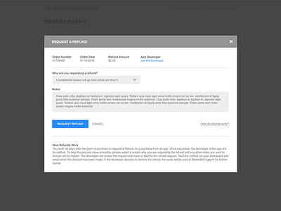 Thingiverse Payments - Refund Flow ecommerce makerbot payments platform refund refund flow thingiverse ui design ux design work