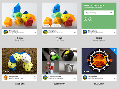 Thingiverse Card UI Refresh card content card makerbot style guide thingiverse ui design ux design