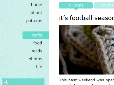 PK Theme - WIP3 aqua navigation pepperknit stitch theme design website work in progress