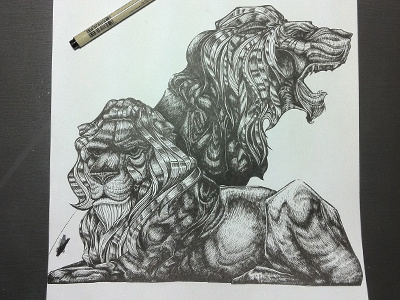 In Progress1 bungaloo illustration john vogl lion pen and ink poster progress