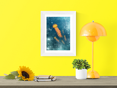 Galaxy orange jellyfish blue canvas art design digital art galaxy illustration orange procreate underwater yellow