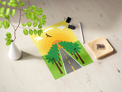 Flat illustration postcard - California design flat design illustration illustrator orange sunset vector yellow