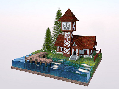 Lakeshire c4d diorama illustration isometric render