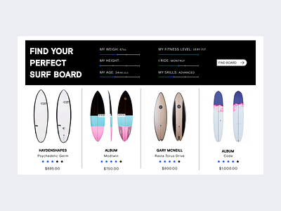 Surfboard store - Products page choose concept design forms logo minimal shop store surf surfboard ui ux web webpage