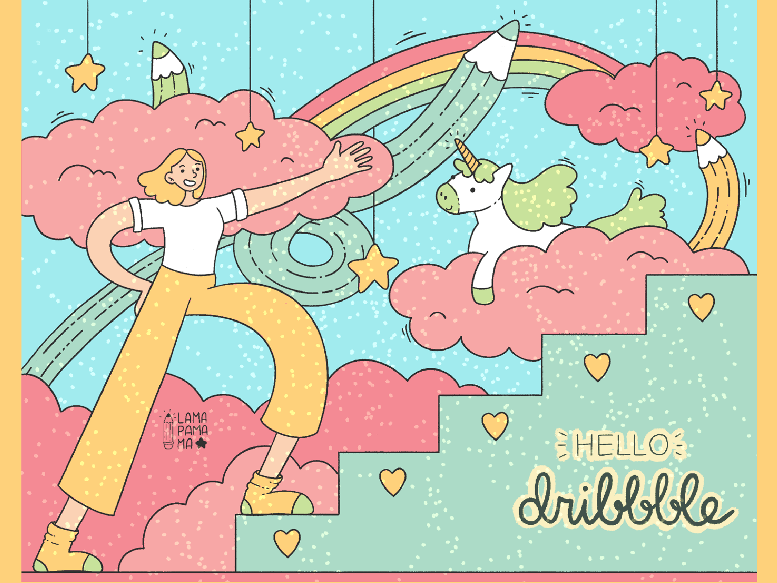 Hello Dribbble! animation illustration new new artist pastel colours procreate art procreateapp