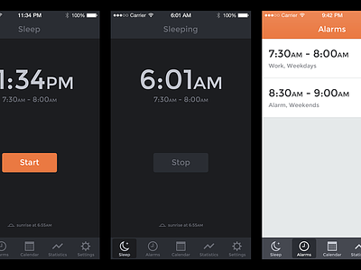 Sleep Cycle app dark interface ios7 iphone practice redesign sleep cycle tabbar ui