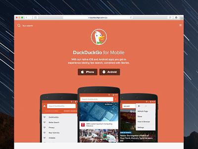 App Landing Page android design duckduckgo icons landing page mobile redesign web