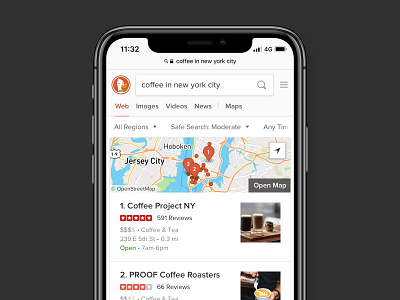 Coffee in NYC coffee design duckduckgo map modular module results search search engine search results ui web