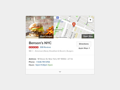 Burgers in NYC burgers card design directions duckduckgo map modular module places restaurants results search engine search results ui web