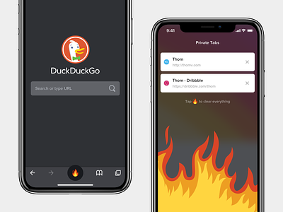 Private Tabs app design duckduckgo fire flames icon icons ios mobile product ui ux