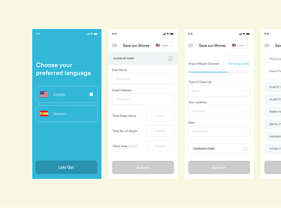 Save our Shores App app ui design mobile app onboarding ui ux visual design