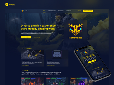 «HewStore» — Cheat Store Website dark design desktop graphic design landing logo ui ux website yellow