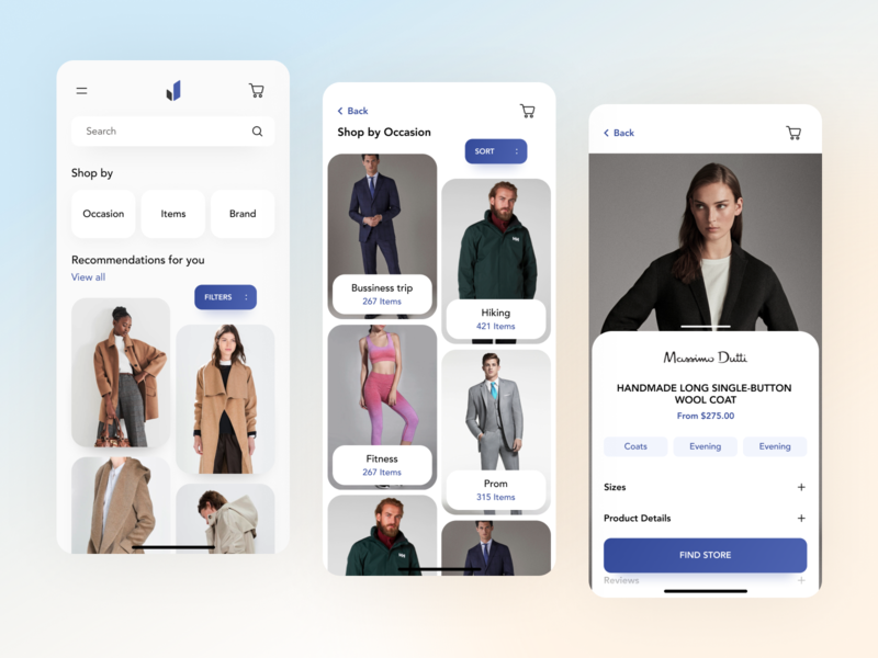 E-commerce app for fashion retailers android app design clean clothing app e commerce app ecommerce app fashion app ios app design menu navigation mobile app design mobile application design mobile ui ux ui