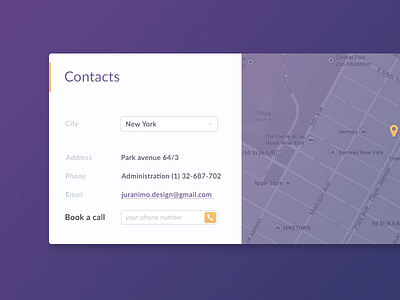 Simple contacts widget with map clear contacts map simple ui ux widget